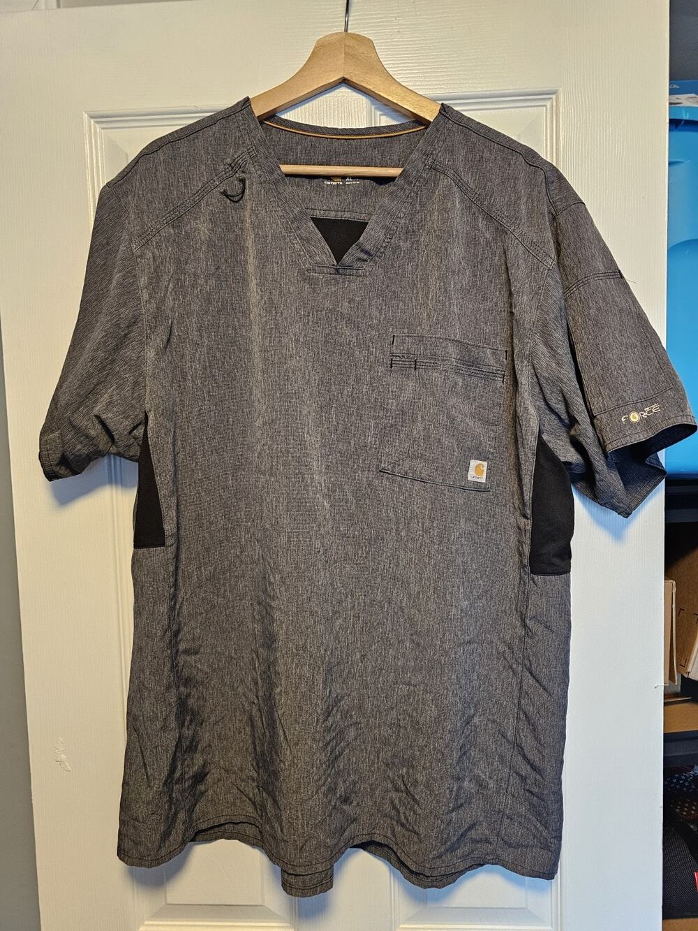 Men's Carhartt Force Modern Fit Grey Medical Scrub Top Size XL
